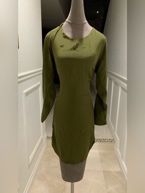 3.1 Phillip Lim Olive Green Long-Sleeve Sheath Silk Dress Size 6